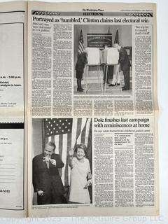 The Washington Times Newspaper featuring President Clinton’s Second Term Victory in 1996