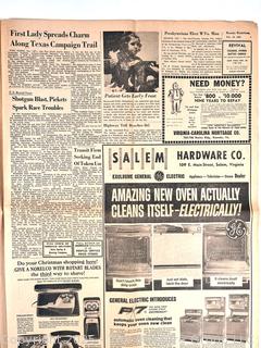 The Roanoke World-News Newspaper featuring President Kennedy’s Assassination in 1963