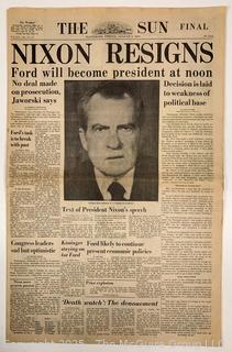 The Sun Newspaper from August 9 1974 featuring President Nixon Resigning