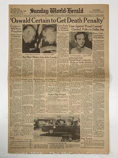 Four (4) Evening World-Herald/Sunday World-Herald Newspapers about President Kennedy’s Assassination and other related events in 1963