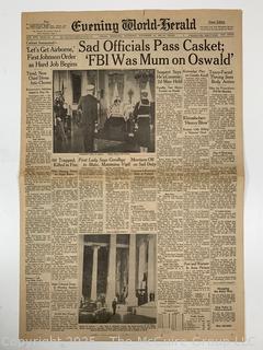 Four (4) Evening World-Herald/Sunday World-Herald Newspapers about President Kennedy’s Assassination and other related events in 1963