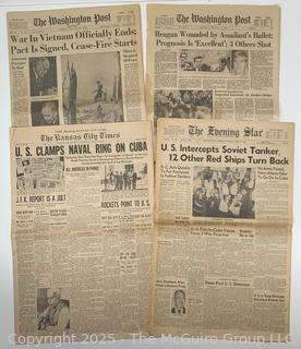 Four (4) Newspapers Including Assassination Attempt on President Reagan, Vietnam War, and US Intercepting Soviet Tanker