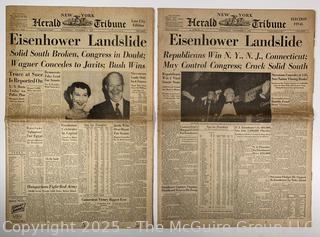 Two (2) Variations of the Harold Tribune Newspaper featuring Eisenhower's Presidential Election Victory.