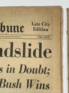 Two (2) Variations of the Harold Tribune Newspaper featuring Eisenhower's Presidential Election Victory.