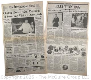 Two (2) 1992 The Washington Post Newspapers on 1992 Election of Bill Clinton 