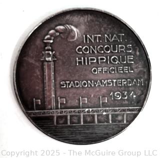 Medal from the Concours Hippique International Official Equestrian Competition 1934 Amsterdam. 40mm 23 grams
