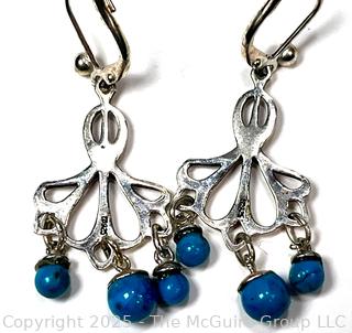 Sterling Silver with Blue Stone Dangle Earrings