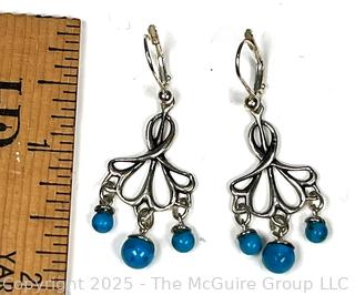 Sterling Silver with Blue Stone Dangle Earrings