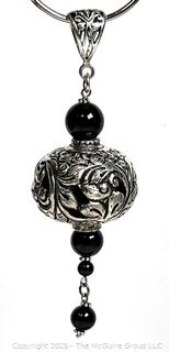 Pierced Sterling Silver Bead Pendant with Onyx Bead Accents