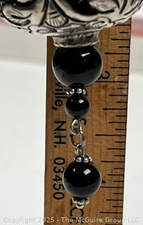 Pierced Sterling Silver Bead Pendant with Onyx Bead Accents