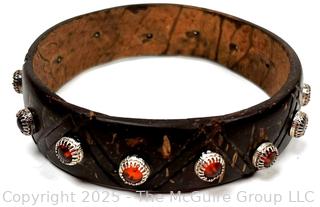 Leather with Inlaid Stone Bracelet