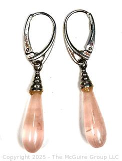 Pair of Polished Rose Quartz in Sterling Silver Dangle Earrings