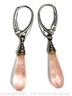 Pair of Polished Rose Quartz in Sterling Silver Dangle Earrings