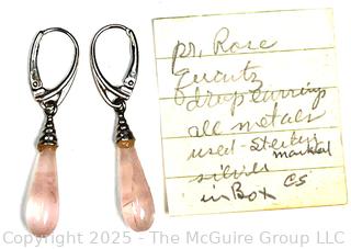 Pair of Polished Rose Quartz in Sterling Silver Dangle Earrings