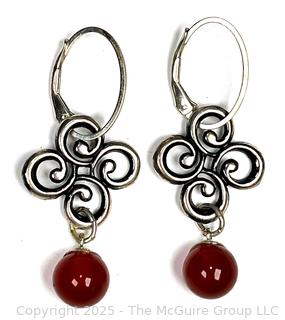 Sterling Silver with Carnelian Bead Dangle Earrings