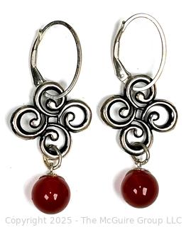 Sterling Silver with Carnelian Bead Dangle Earrings