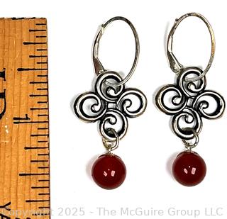 Sterling Silver with Carnelian Bead Dangle Earrings