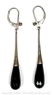 Pair of Faceted Black Onyx Drop Earrings 