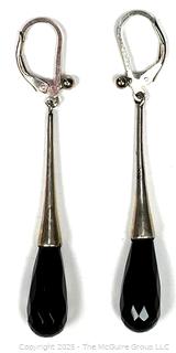 Pair of Faceted Black Onyx Drop Earrings 