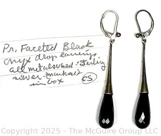 Pair of Faceted Black Onyx Drop Earrings 