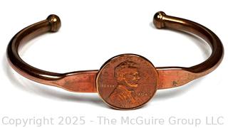 Copper Cuff Bracelet with Applied 1945 Lincoln Penny