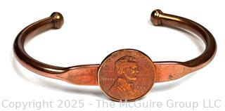 Copper Cuff Bracelet with Applied 1945 Lincoln Penny