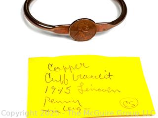 Copper Cuff Bracelet with Applied 1945 Lincoln Penny