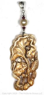 Carved Bone Pendant with Pearl 