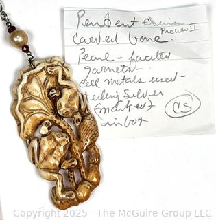 Carved Bone Pendant with Pearl 