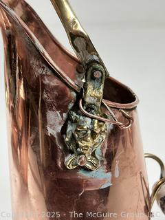 Copper Coal Scuttle with Brass Handle and Porcelain Handle