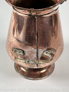 Copper and Brass French Coal Bucket with Lions Head Detail