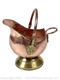 Copper and Brass Coal Scuttle Bucket with Lion Head Anchors