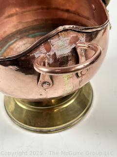 Copper and Brass Coal Scuttle Bucket with Lion Head Anchors