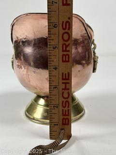 Copper and Brass Coal Scuttle Bucket with Lion Head Anchors