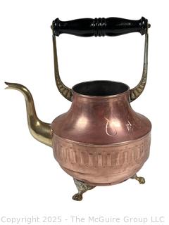 Copper Footed Tea Kettle With Wood Handle