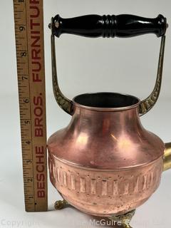 Copper Footed Tea Kettle With Wood Handle