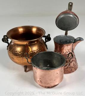 Three (3) Pieces of Hammered Copper Cookware