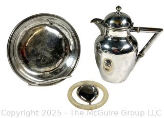 Three (3) Silver Plate Items Including Harrods Serving Piece and Heart Shaped Baby Rattle