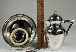 Three (3) Silver Plate Items Including Harrods Serving Piece and Heart Shaped Baby Rattle