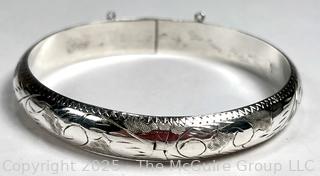 Sterling Silver Etched Bangle Bracelet. 12 grams