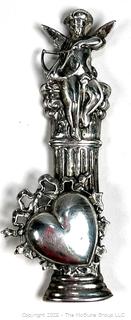 Sterling Silver Cupid on Pillar with Heart Brooch