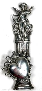 Sterling Silver Cupid on Pillar with Heart Brooch