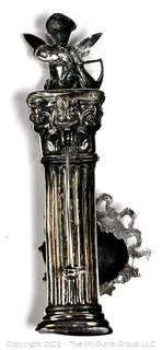 Sterling Silver Cupid on Pillar with Heart Brooch