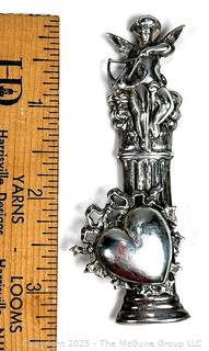 Sterling Silver Cupid on Pillar with Heart Brooch