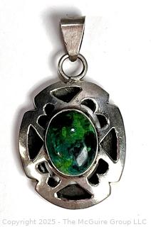 Sterling Silver Made in Mexico Pendant with Azurite Center In Pierced Surround. 