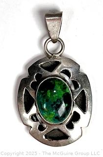 Sterling Silver Made in Mexico Pendant with Azurite Center In Pierced Surround. 