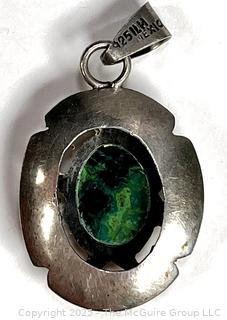 Sterling Silver Made in Mexico Pendant with Azurite Center In Pierced Surround. 