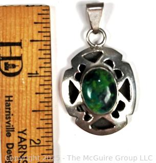 Sterling Silver Made in Mexico Pendant with Azurite Center In Pierced Surround. 