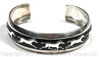 Sterling Silver Running Horses Cuff Bracelet by Navajo Artist B. Webb