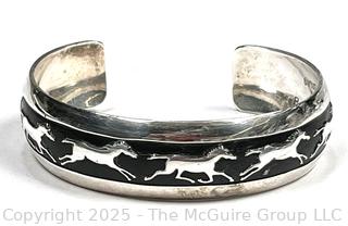 Sterling Silver Running Horses Cuff Bracelet by Navajo Artist B. Webb